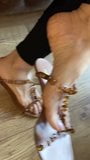 Asian mature feet soles in open heels snapshot 5