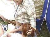 Redhead slut from France gets her mouth sprayed with cum at the camp snapshot 6