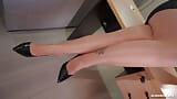 Secretary in Ultra Shiny Nude Pantyhose Handjob on Her Sexy Feet snapshot 7