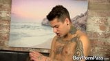 Inked Mickey Taylor hard pounding blonde twink after rimming snapshot 3