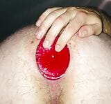 Huge red butt plug fully inside my gaping hole snapshot 9