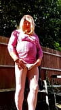 armature crossdresser kellycd2022 sexy milf enjoying the sun and masturbating in the garden in white pantyhose and heels snapshot 4