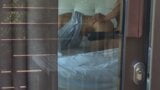Voyeur caught couple having sex behind the opened curtains, doggystyle cumshot snapshot 8