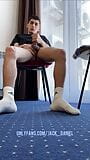 A GUY WITH HAIRY LEGS IN WHITE SOCKS ADIDAS JERKS OFF A DICK snapshot 8