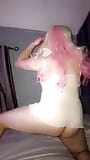 Slutty sissy dressed up showing her face playing with her toys snapshot 8