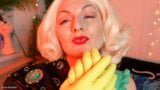 sexually blonde MILF - blogger Arya - teasing with yellow latex household gloves (FETISH) snapshot 15