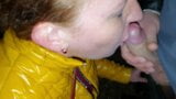 MILF In Puffy Jacket Sucks Young Stranger's Cock in Public Park snapshot 12