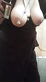 A fat bitch caresses her nipples with electric shocks. snapshot 8