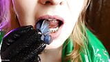 Mukbang - video makan - fetish makanan dalam kawat gigi close up - tur mulut snapshot 10