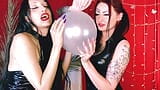 Balloon fetish. Two Mistresses inflate the balloon, play with their long nails on your nerves, and burst the balloon. Ball sound snapshot 7