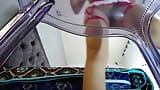 young redhead girl fucking big dildo on glass chair, amazing view snapshot 20