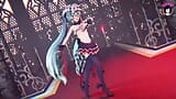 Симпатичная Miku в сексуальном костюме танцует + постепенное раздевание (3D хентай) snapshot 7