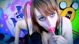 Beauty Sucking and Licking Lollipop Ear to Ear. ASMR snapshot 3