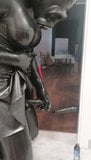 Rubber latex sissy in gasmask plays with dildo snapshot 4