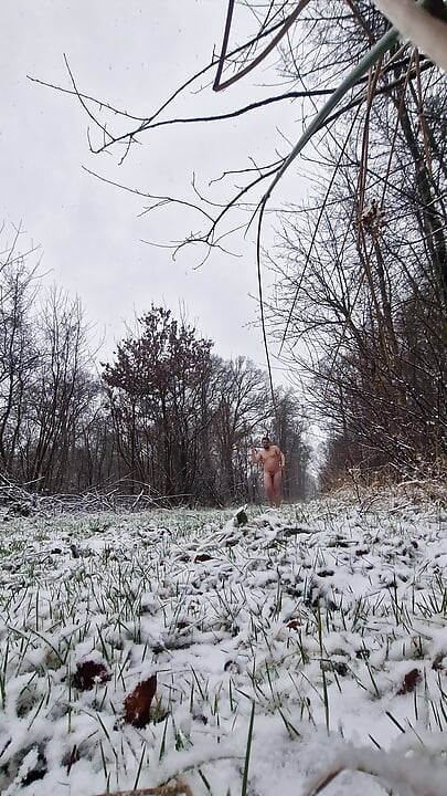 Naked walk in snow in Forrest