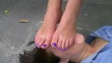 Chubby let poor girl smell her stinky feet at the park snapshot 12