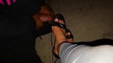 Black pervert cumming on sexy feet in black sandal in public snapshot 9