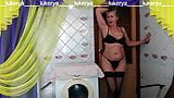 Hot housewife Lukerya has fun flirting in the kitchen with in the image maid sitting on the washing machine to the music snapshot 17