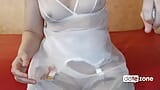 Avond nylon seks in witte lingerie snapshot 1