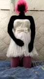 black nylon doll with short white wedding dress snapshot 3