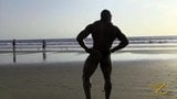 Muscle stud poseert op het strand snapshot 12