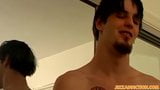 Tattooed young gay Axe jerking off his big dick and cums snapshot 8