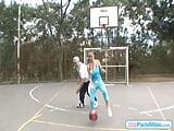 Paris Milan plays basketball outdoors snapshot 3