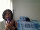 MILF tranny simulates a Blowjob by playing with a vibrator snapshot 6