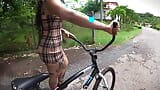 On the street on a bicycle with an anal plug, a driver saw my butt outdoors snapshot 2