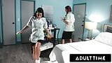 ADULT TIME - Hot Maid Alex Coal Hides Under The Covers When Her Boss Almost Catches Them Fucking! snapshot 2