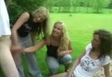 Lucky guy handjob with 3 girls in park snapshot 1