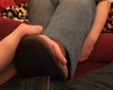 black nylon footjob by chubby babe snapshot 7