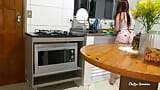 Maid in short shorts cleaning the kitchen snapshot 1