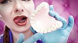 ASMR: eating food with braces, blue nitrile gloves fetish (SFW video) Arya Grander snapshot 3