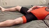 Horny beefy wrestler jerks off after practice in a singlet snapshot 1