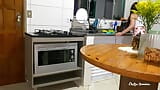 Maid in short shorts cleaning the kitchen snapshot 12