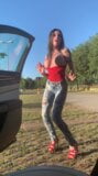 Megan Dancing naked and flashed outside the car in car Cinema car parking snapshot 9