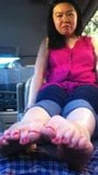 Asian amateur gives her 1st footjob snapshot 1