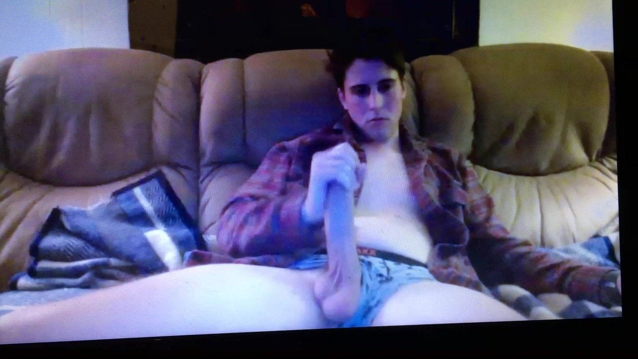 Young lad jerking his huge hung cock big bull balls
