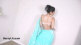 Big Boobs Indian Wife In Sari Dancing On Bollywood Song Stripping Naked On Camera snapshot 2