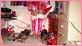 Teasing BB12"Cs rock hard for cum with a slow silky QOS panties striptease in 9" BBC SLUT platform stiletto heels. snapshot 9