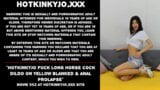 Hotkinkyjo fucks a long horse cock dildo on a yellow blanket snapshot 1