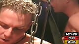 German masked bottom in sling gangbanged and mouth jizzed snapshot 7