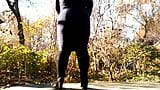 Sexy MILF in long skirt and boots pissing outdoors rear view snapshot 3