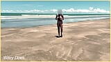 Дружина роздягається оголеною і грає з футболом на пляжі snapshot 14