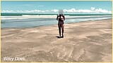 Mi esposa se desnuda y juega con el balón de fútbol en la playa snapshot 14