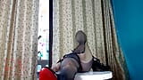 Nice lady in pantyhose and heels. Striptease at the round table FULL VIDEO +++ snapshot 17