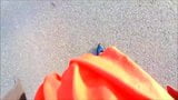 POV Walking in a flared orange skirt and heels snapshot 8