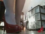 Red high heels and grey pantyhose snapshot 2