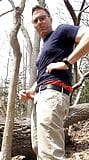 Public masturbating in the woods, jerking-off outside, jerking off on a log, stroking my cock showing AE boxers! snapshot 1